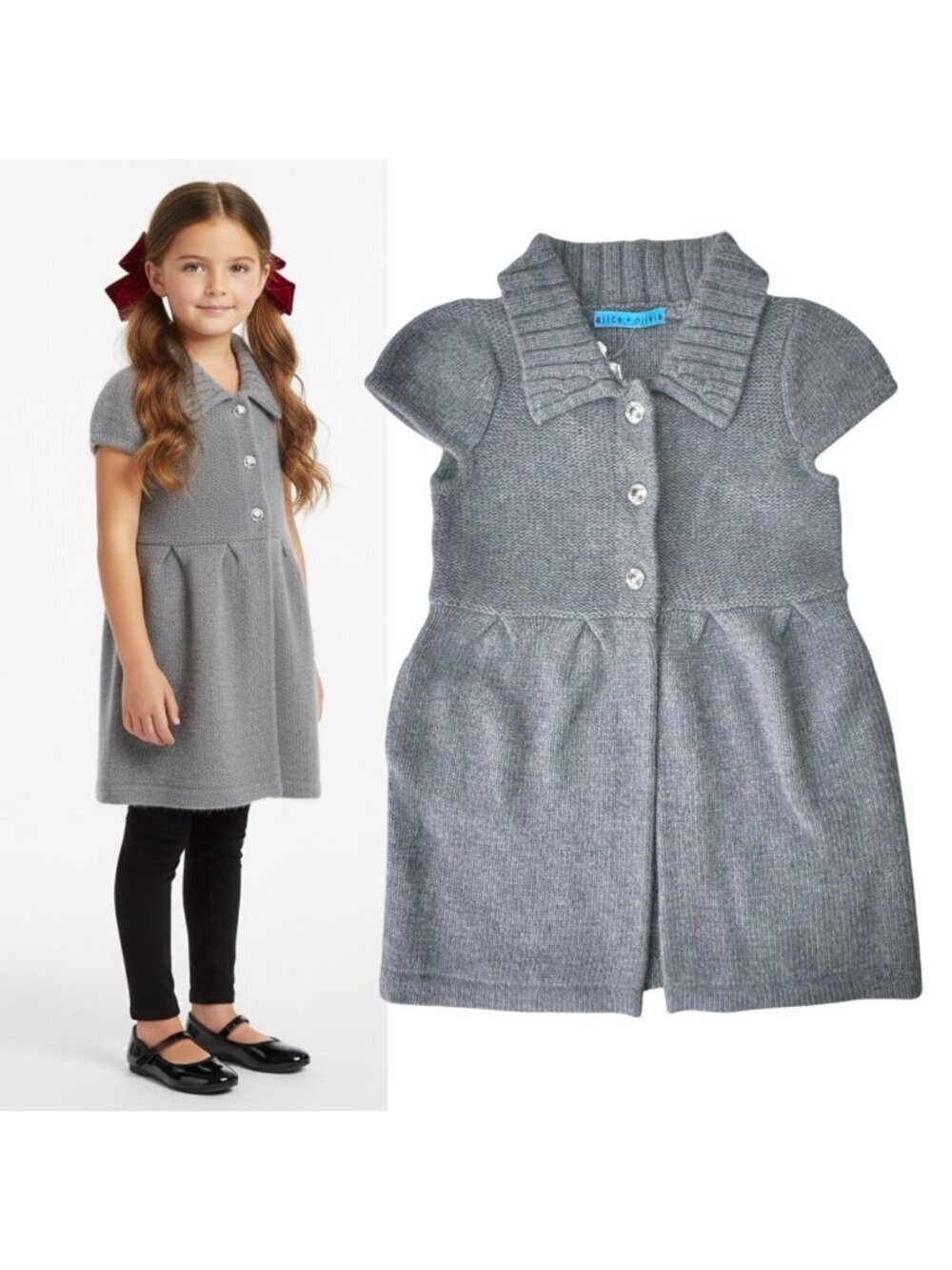 NEW Alice + Olivia Girl’s Sweater Dress Sz 5-6 Years Gray Angora Rhinestones